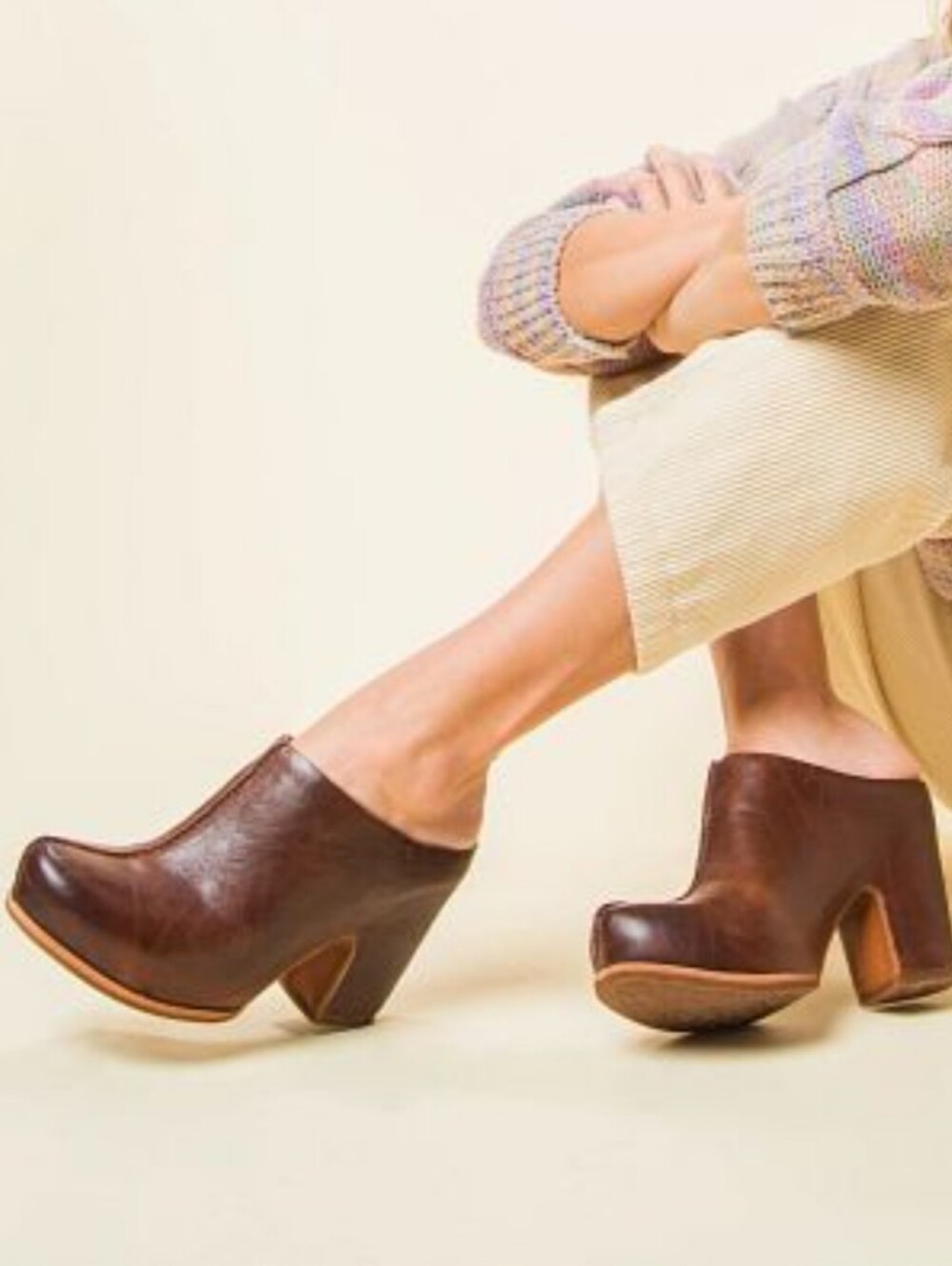 Sagano Kork-Ease Women's Brown Leather Platform Clogs